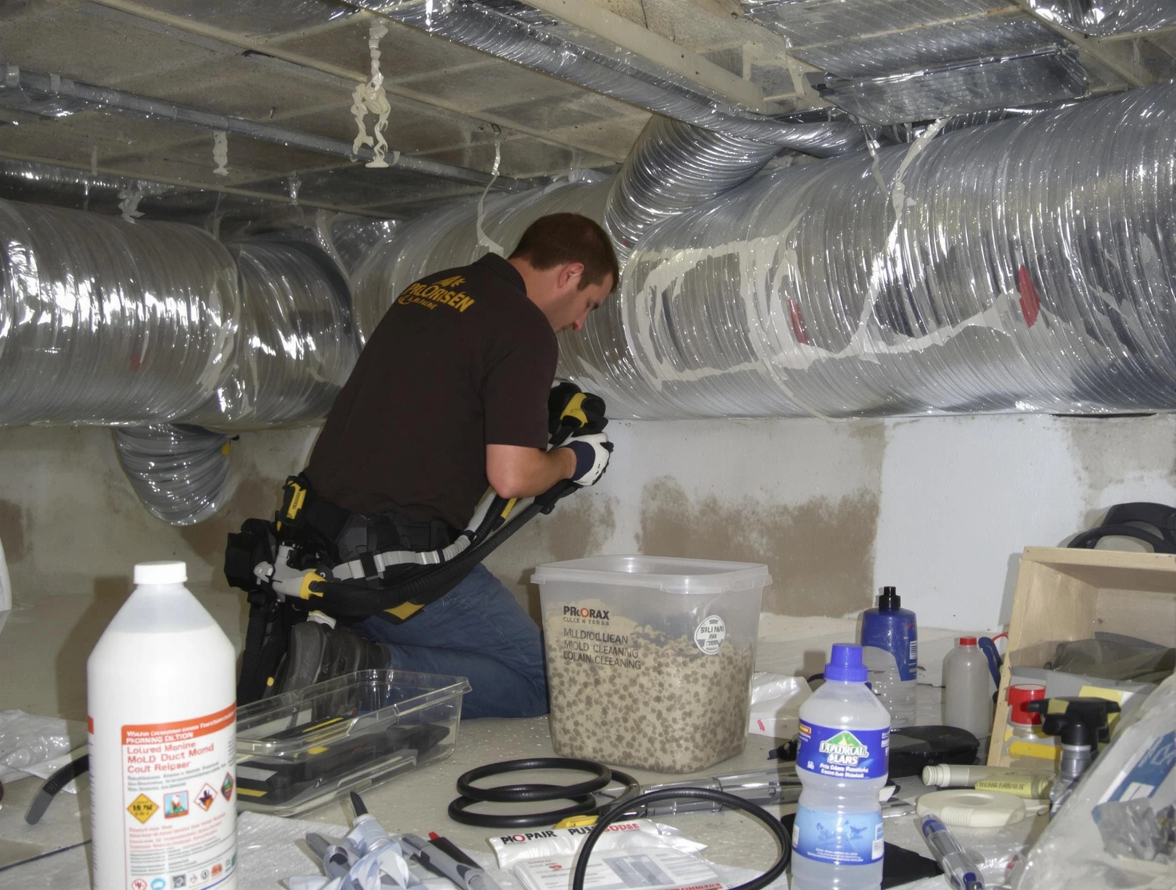 Andover Air Duct Cleaning specialist performing professional mold removal from air ducts in Andover