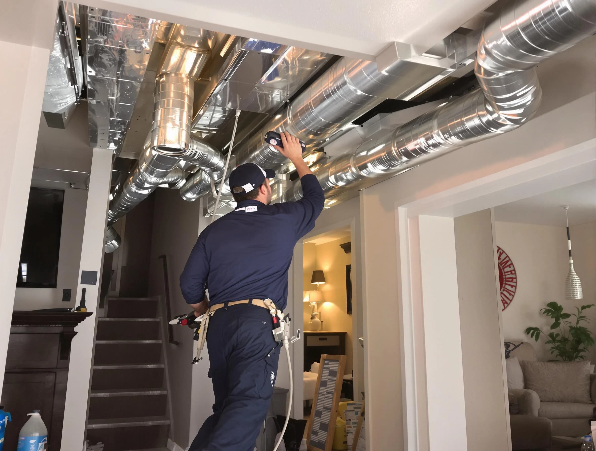 Andover Air Duct Cleaning expert performing specialized duct cleaning in a mobile home in Andover