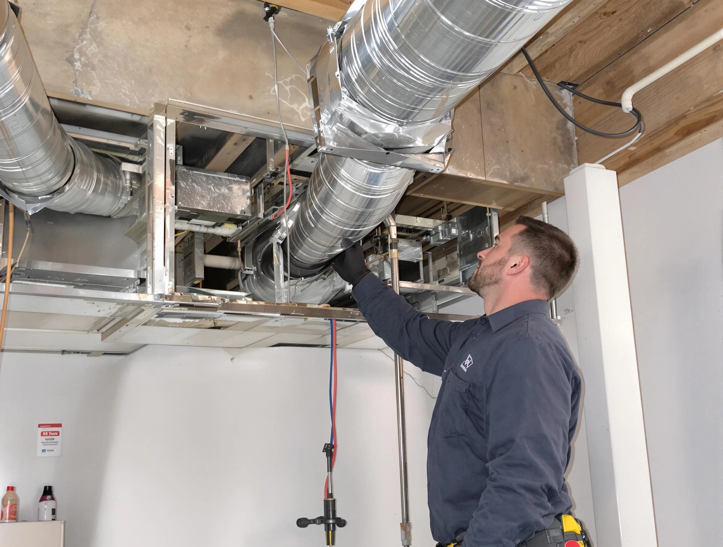 Andover Air Duct Cleaning technician performing professional air duct repair using specialized tools in Andover