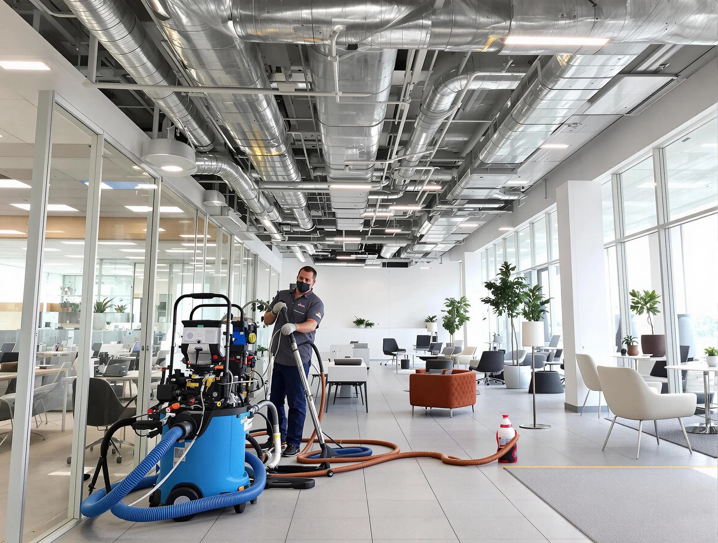 Andover Air Duct Cleaning team conducting comprehensive commercial duct cleaning at a business location in Andover