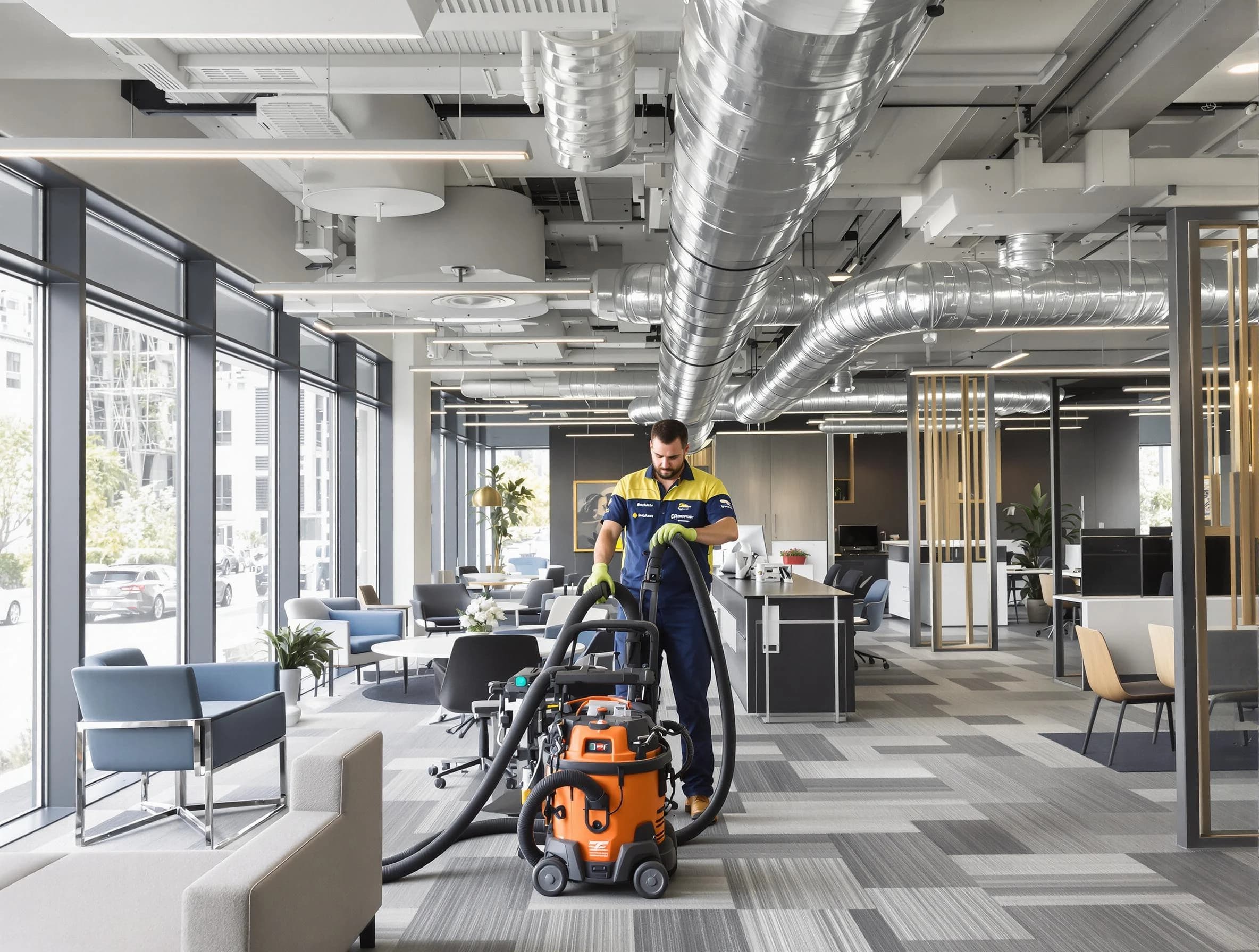 Andover Air Duct Cleaning team performing thorough commercial duct cleaning at a Andover business center