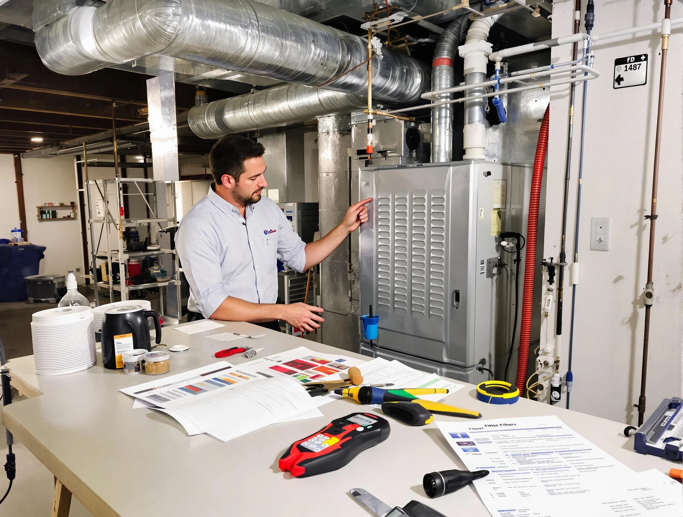 Andover Air Duct Cleaning inspector conducting detailed filter system evaluation using professional diagnostic tools in Andover