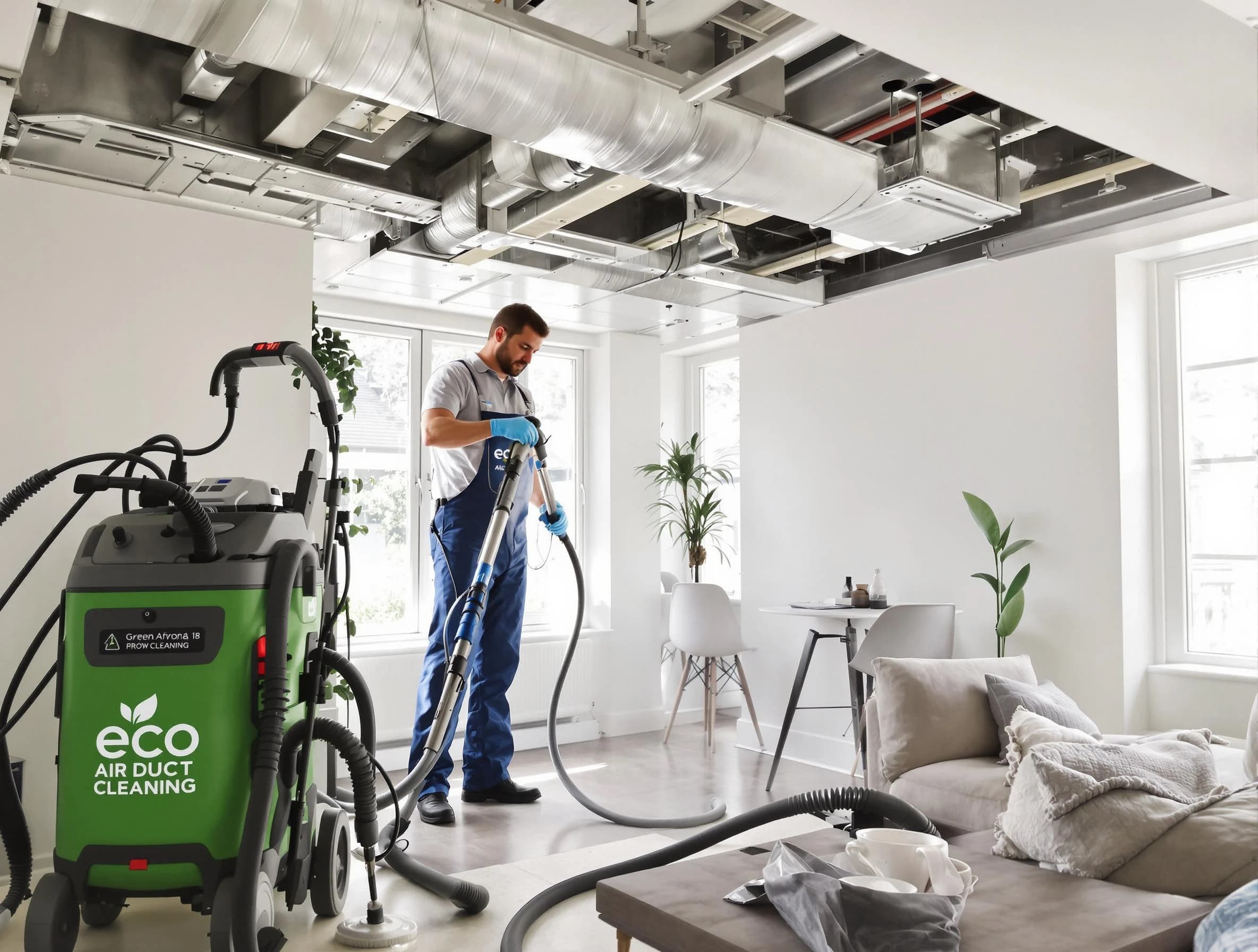 Andover Air Duct Cleaning technician performing eco-friendly duct cleaning using sustainable methods in Andover
