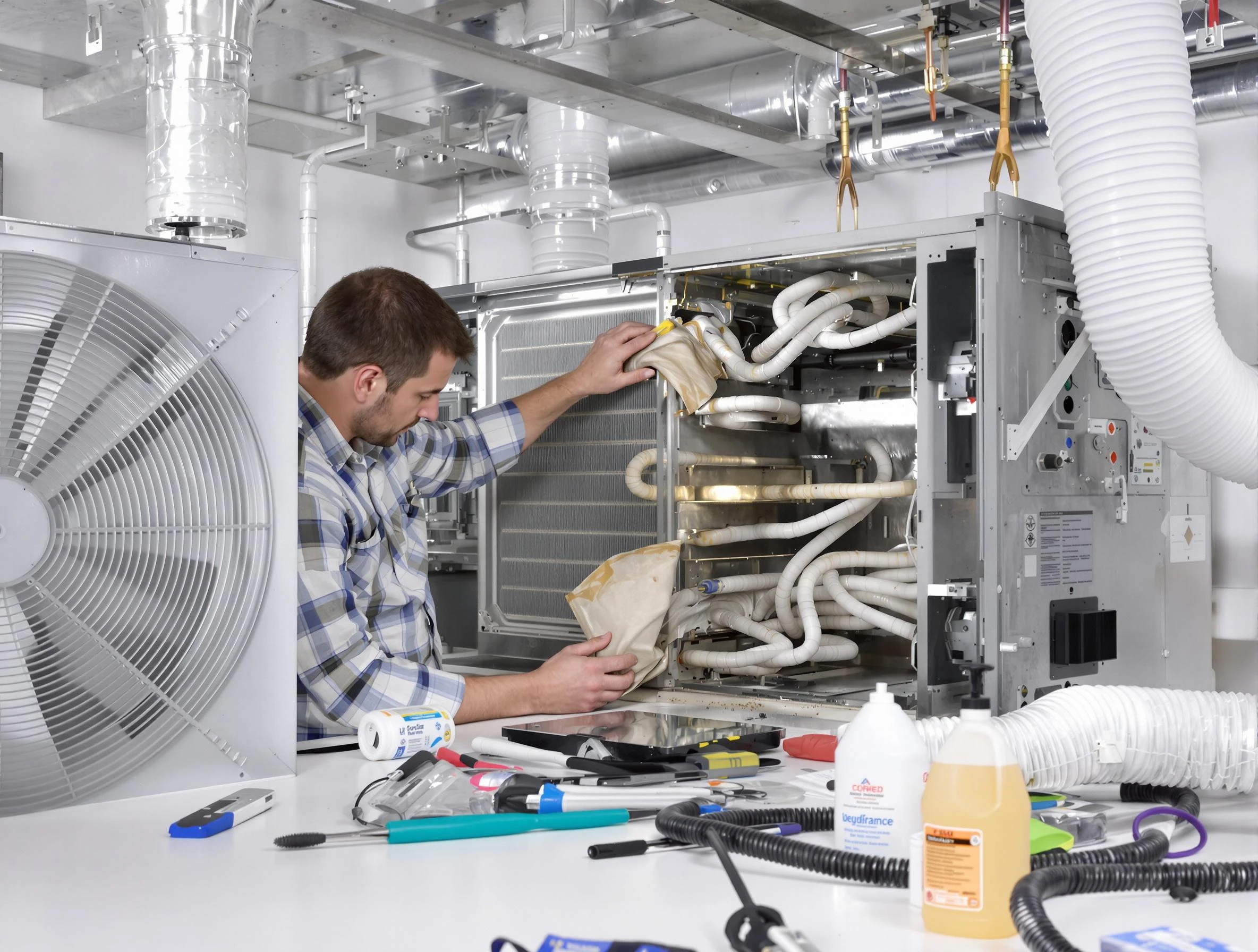 Andover Air Duct Cleaning specialist performing precision AC coil cleaning in Andover