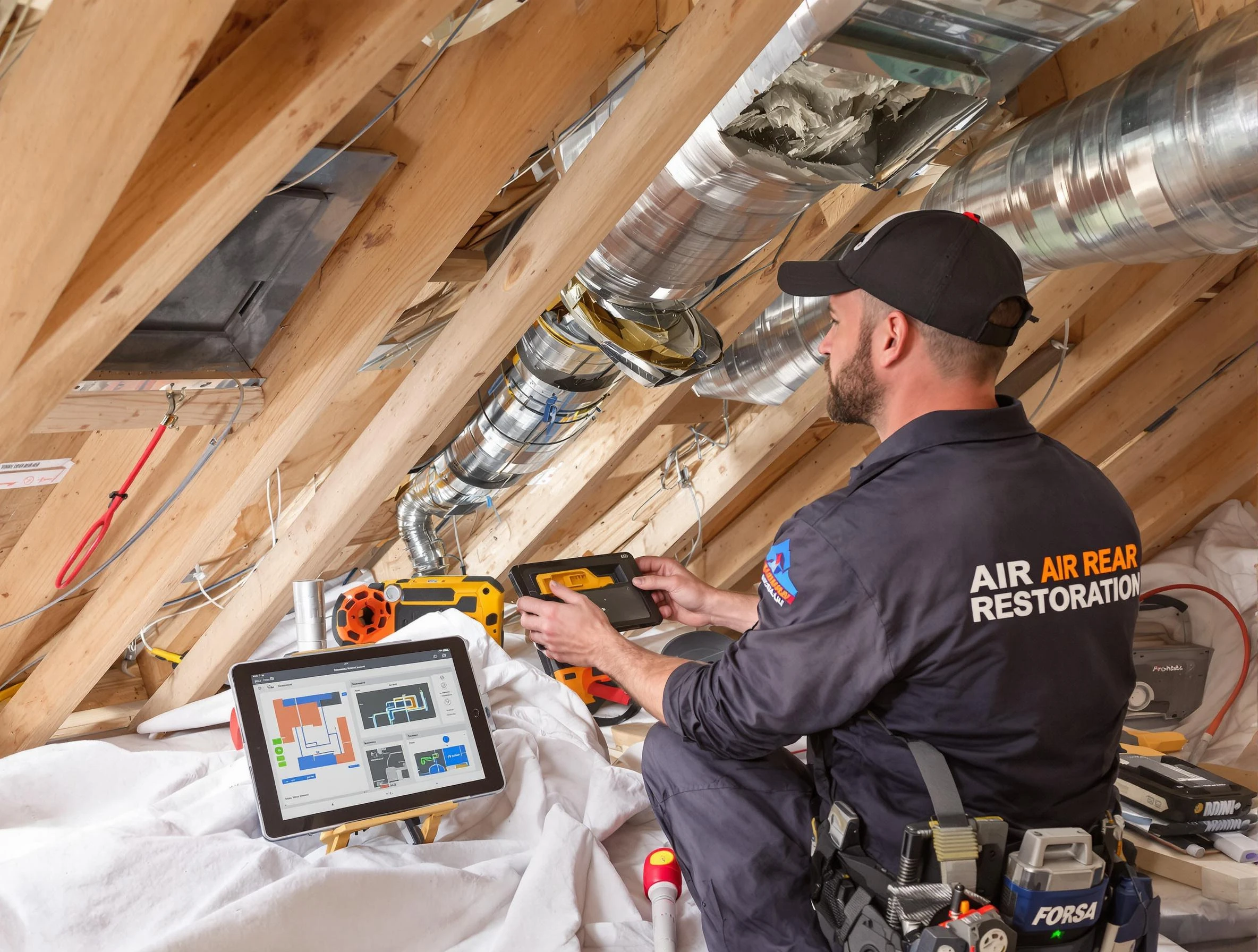 Andover Air Duct Cleaning technician performing precise duct repair work in Andover